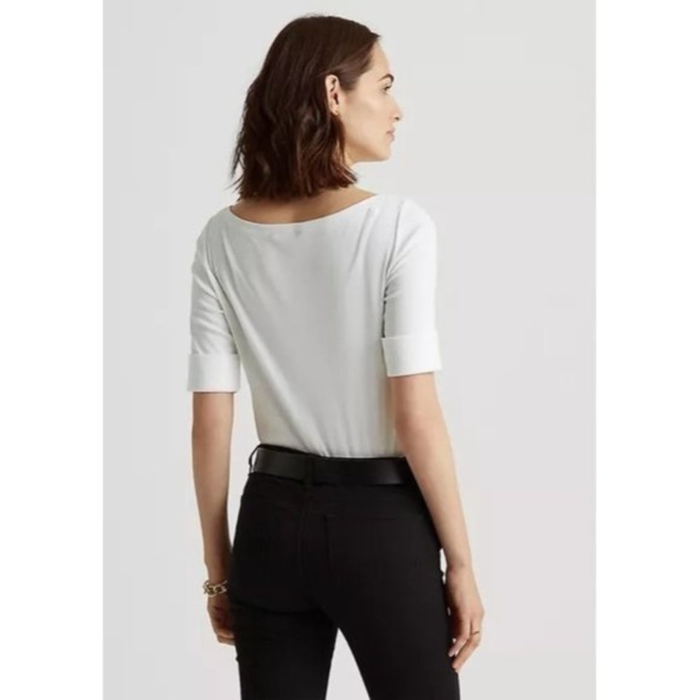 LAUREN RALPH LAUREN Petite Cotton Boat Neck T-Shirt in White - Picture 4 of 6